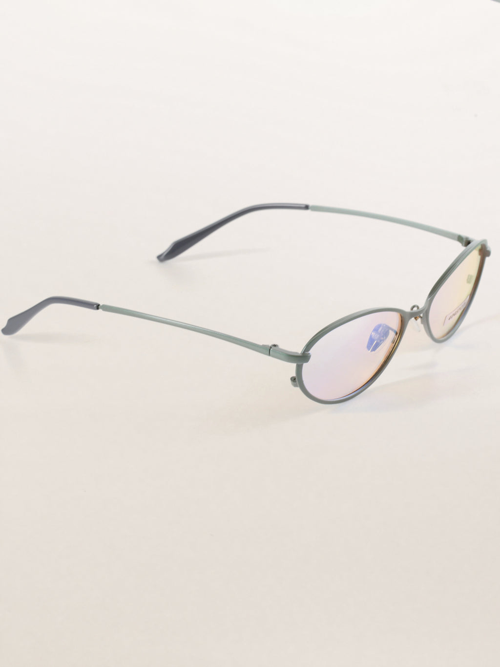 Cat-Eye Oval Metal Minimalist Sunglasses