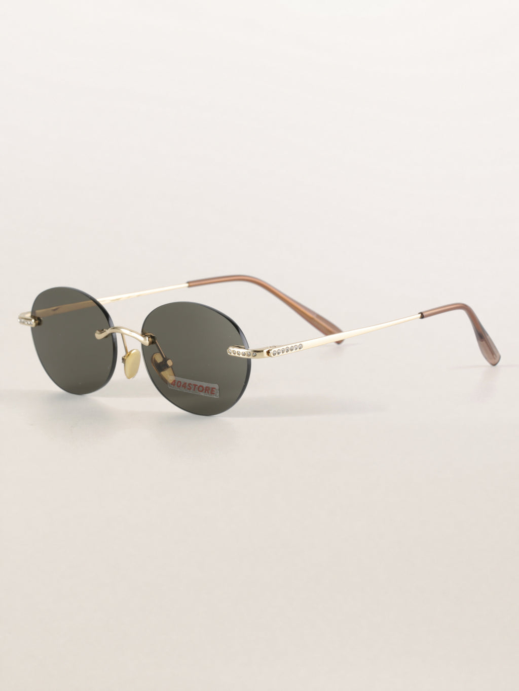 Rhinestone Rimless Round Metal Sunglasses
