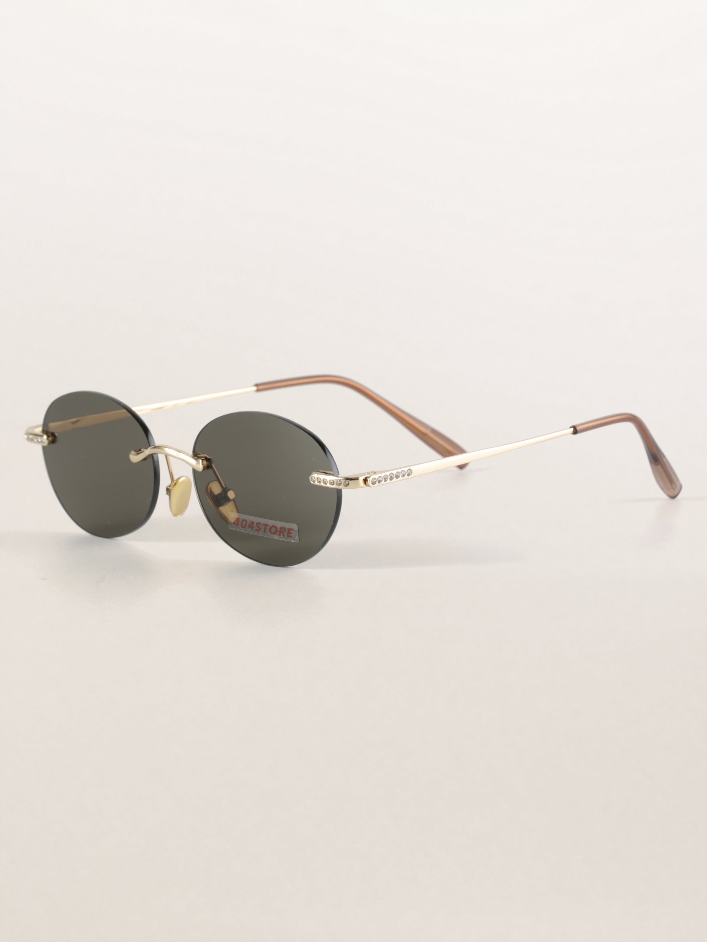 Rhinestone Rimless Round Metal Sunglasses