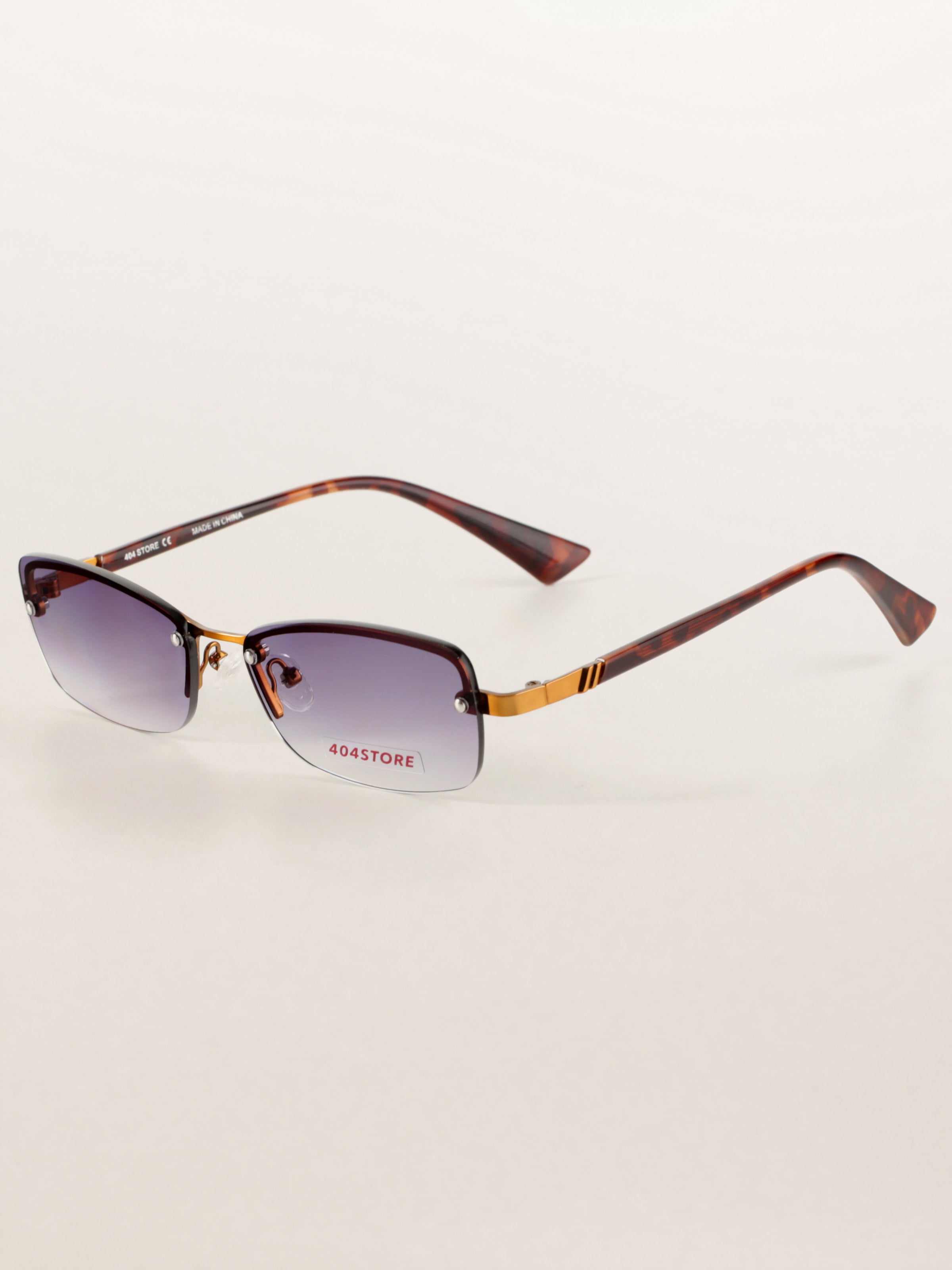 Retro Half-Rim Rectangle Metal Sunglasses