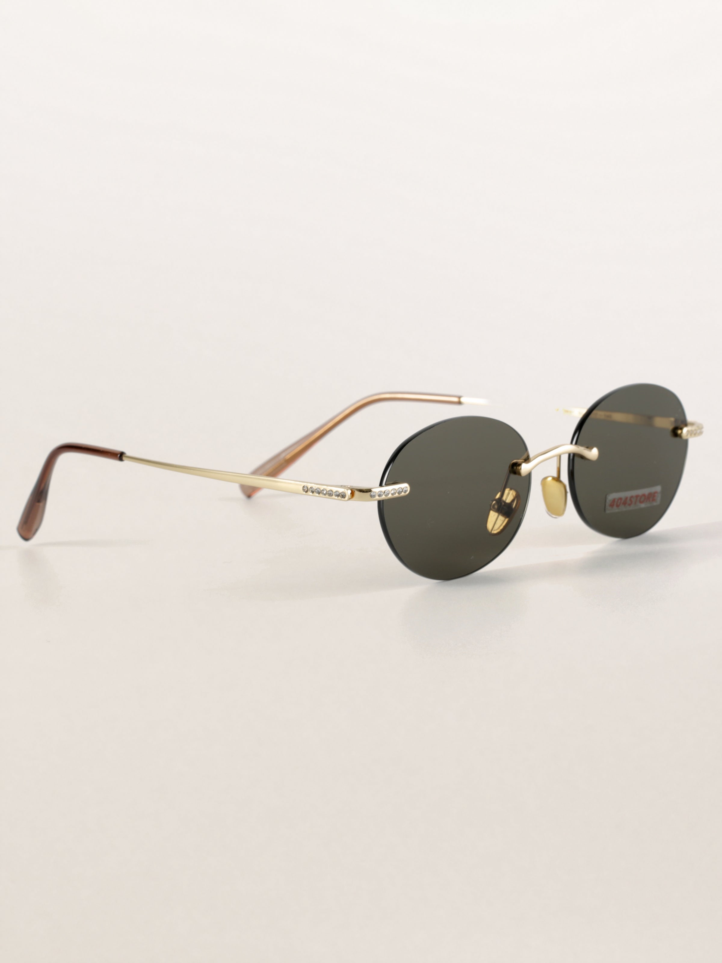 Rhinestone Rimless Round Metal Sunglasses