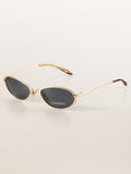 Cat-Eye Oval Metal Minimalist Sunglasses