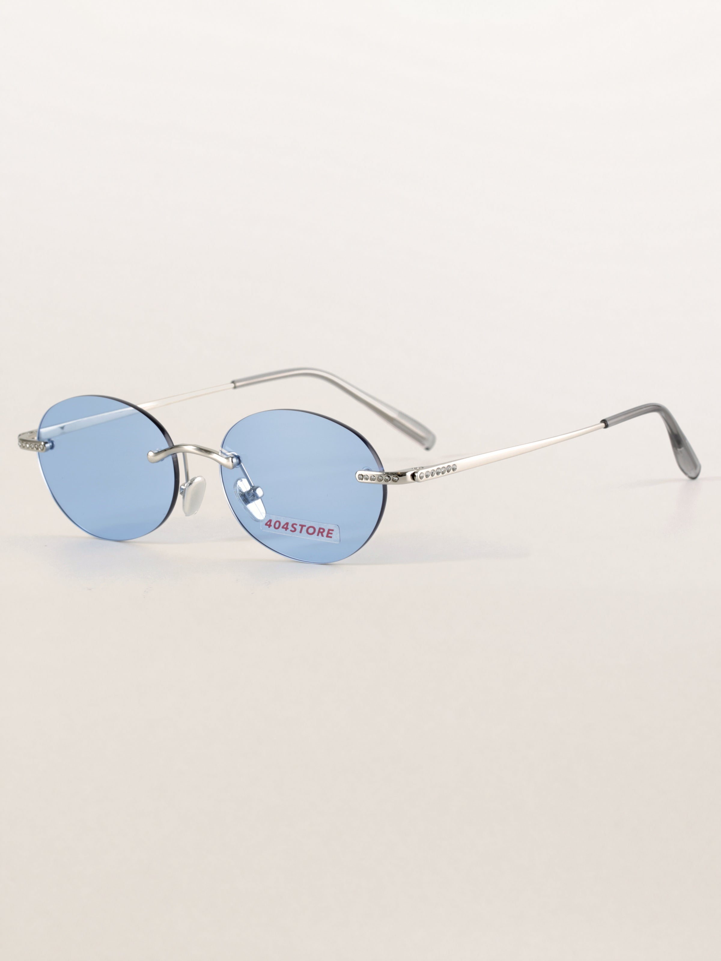 Rhinestone Rimless Round Metal Sunglasses