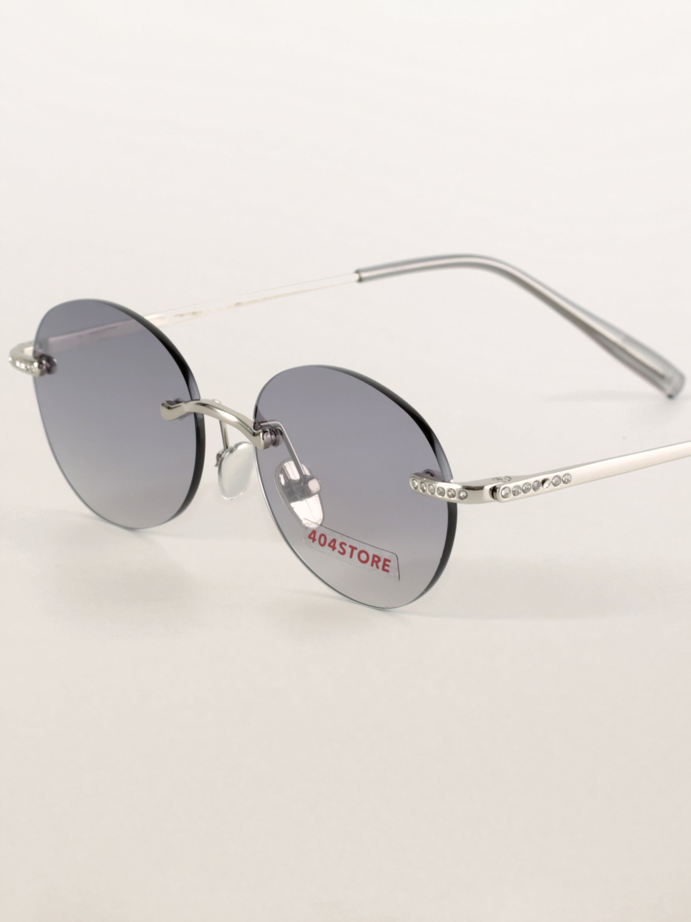 Rhinestone Rimless Round Metal Sunglasses