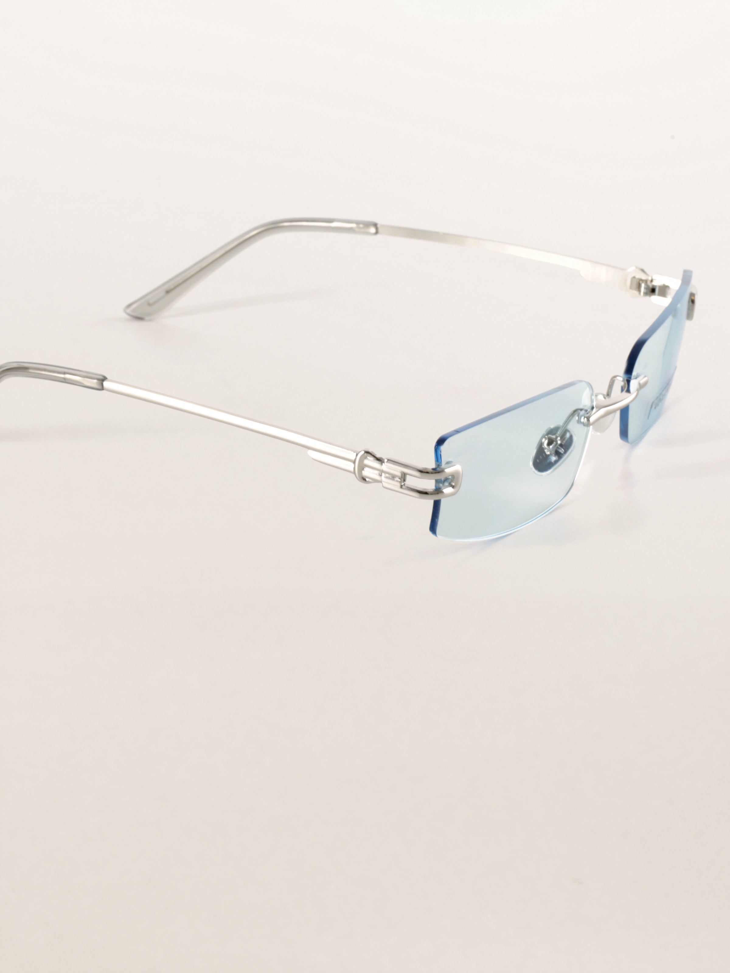 Rimless Rectangle Square Metal Futuristic Minimalist Sunglasses
