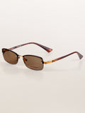 Retro Half-Rim Rectangle Metal Sunglasses