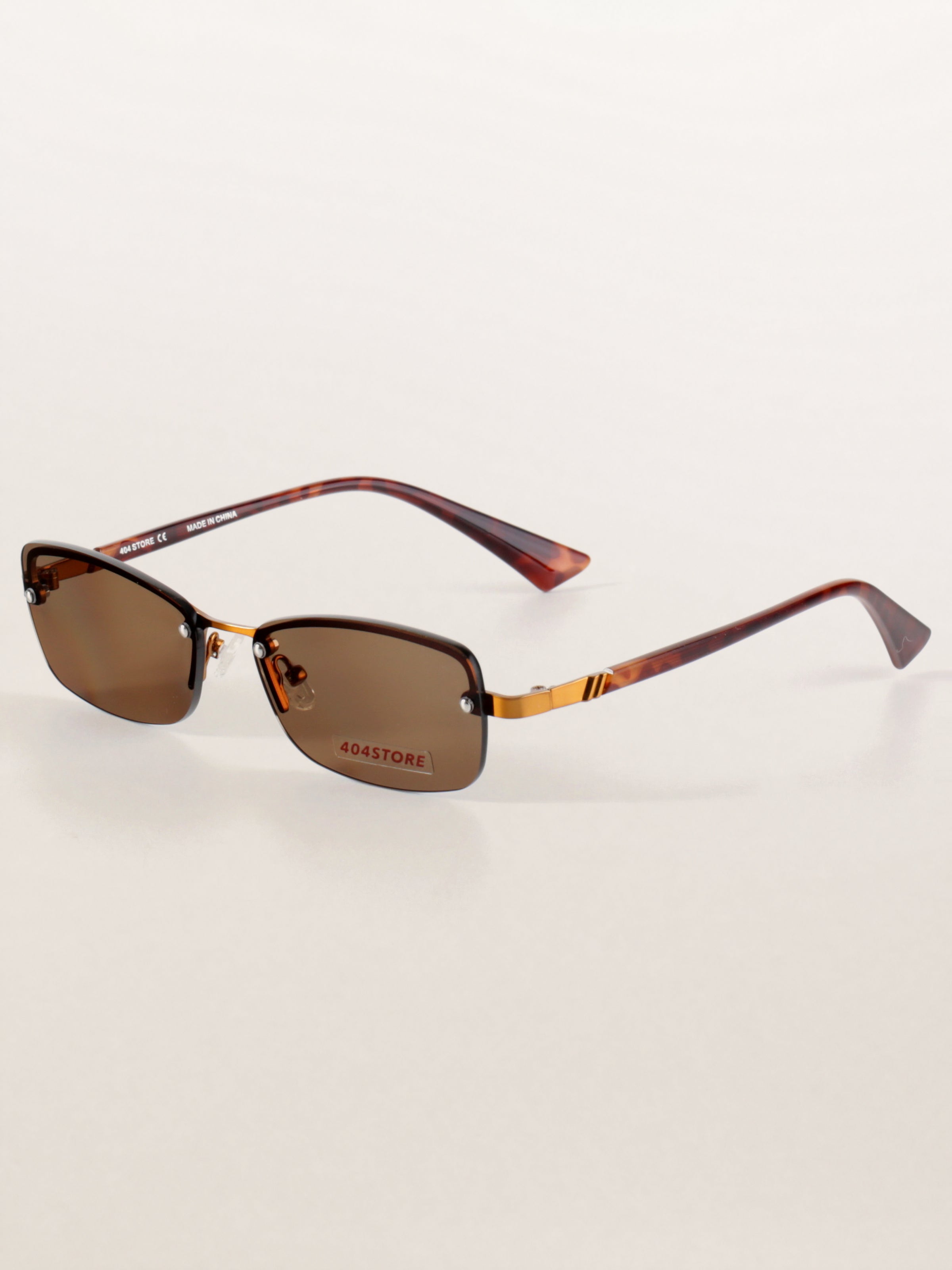 Retro Half-Rim Rectangle Metal Sunglasses