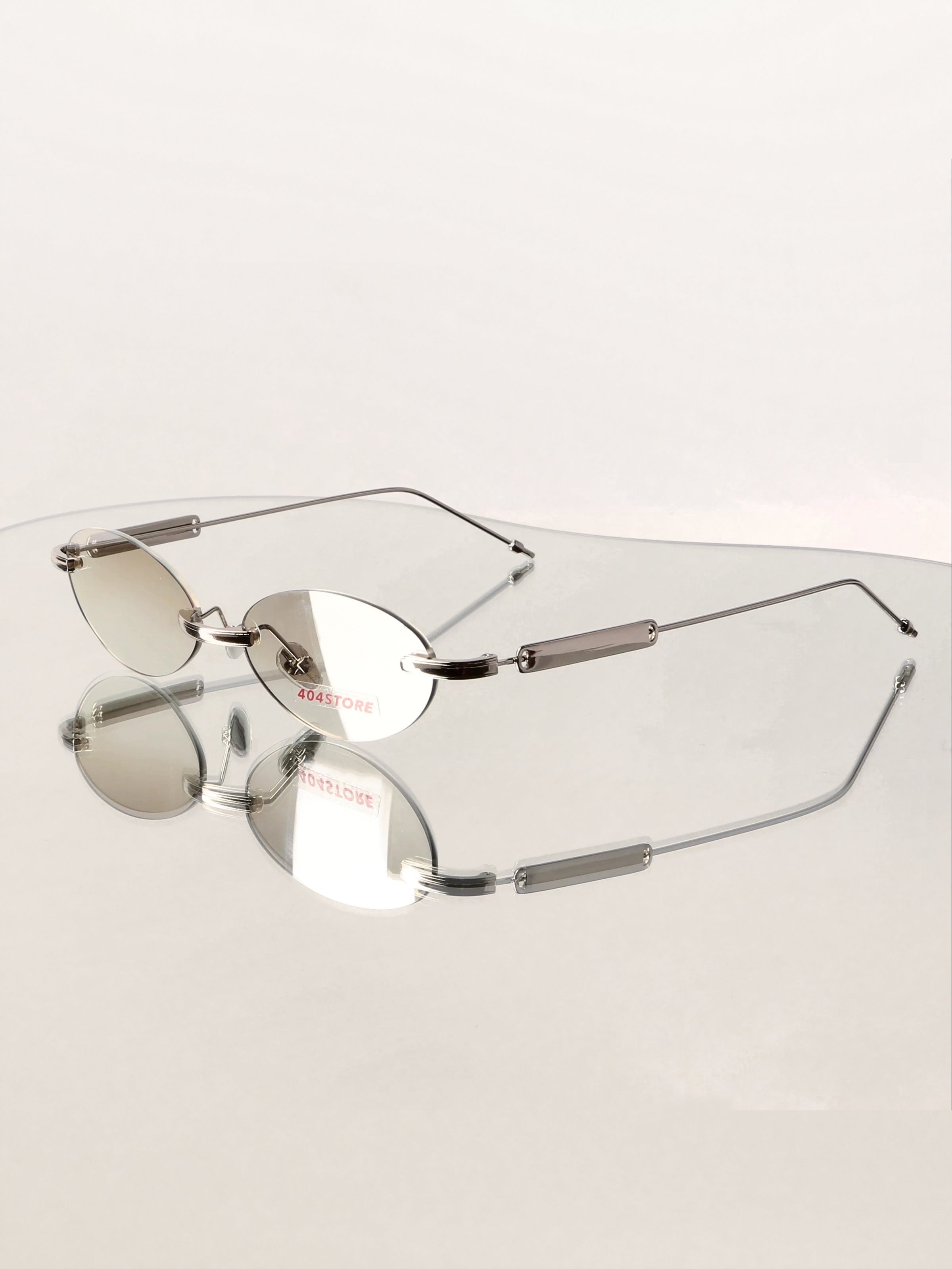 Slim Rimless Oval Metal Sunglasses