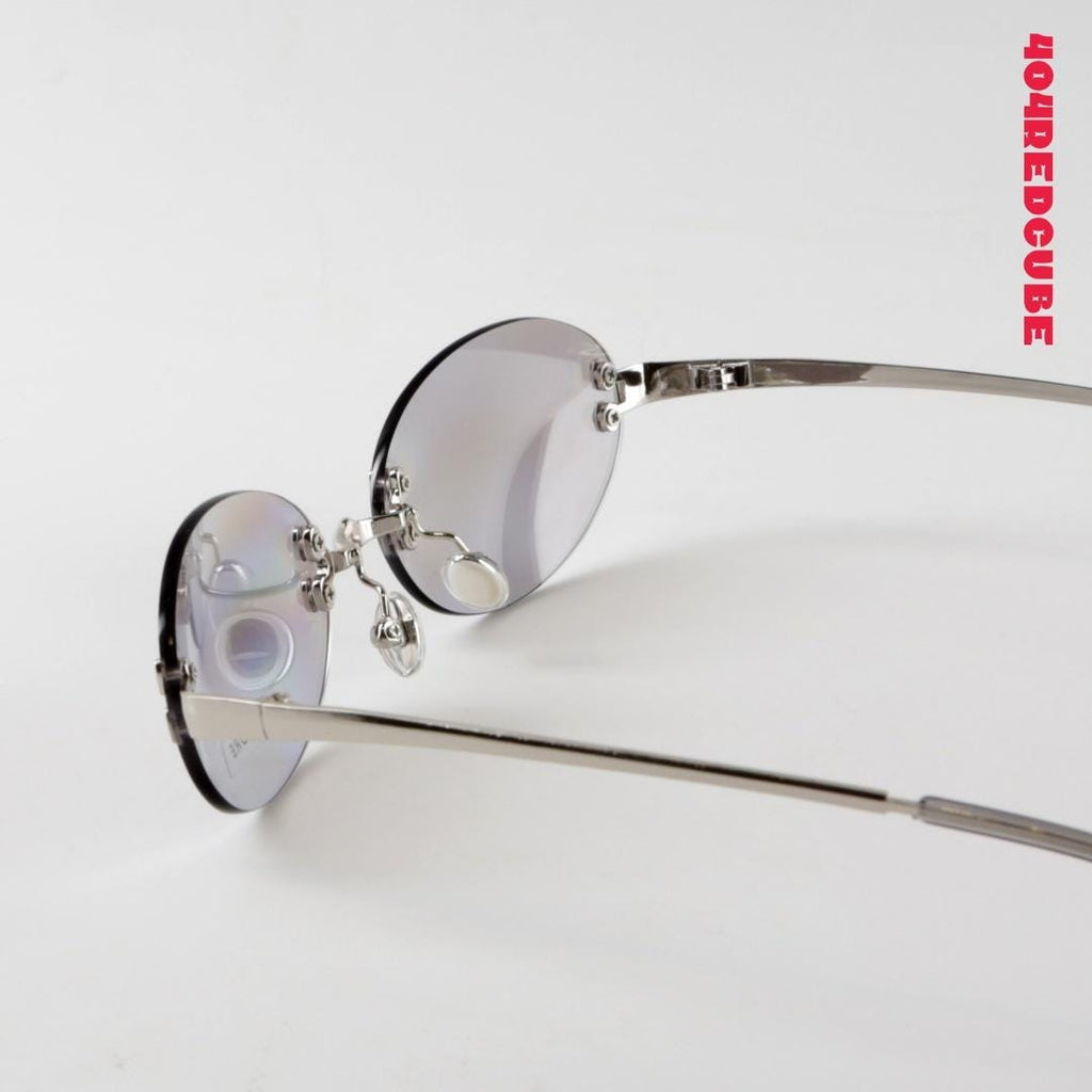 Rimless Oval Metal Bookish Office Siren Sunglasses