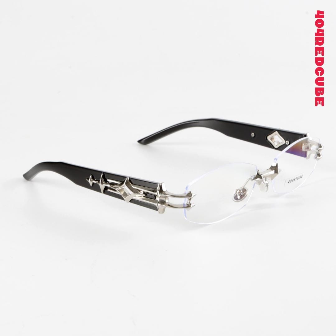 Chrome Star Rimless Metal Futuristic Gothic Optical Frames