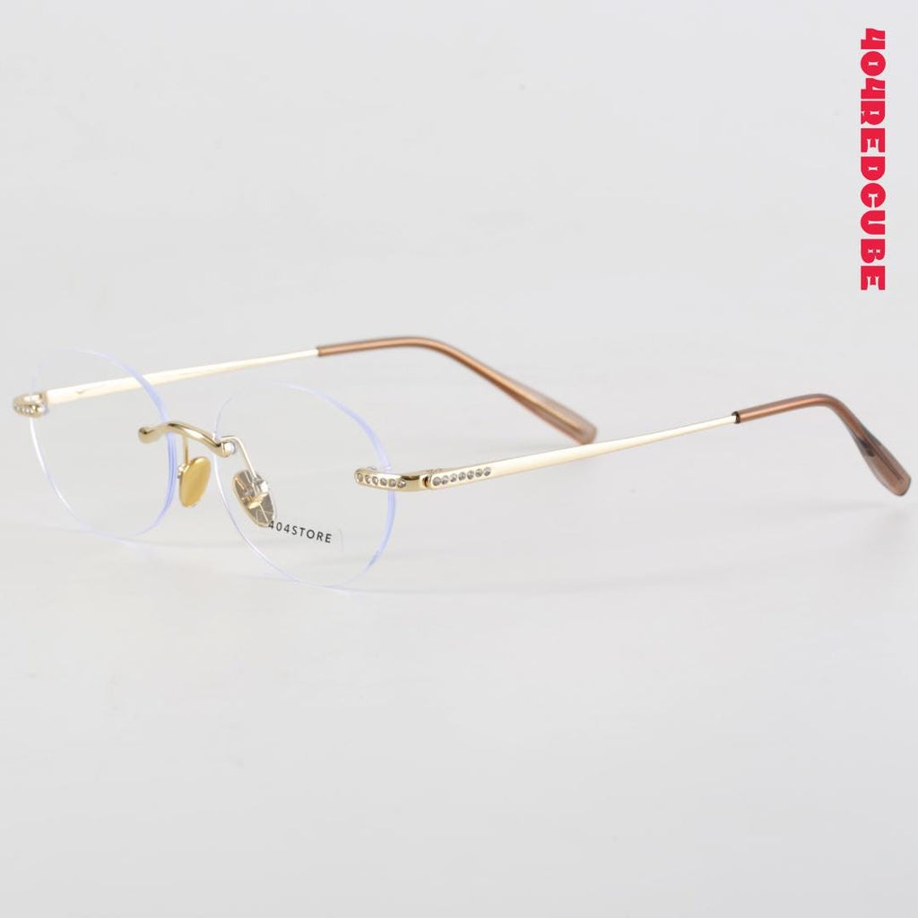 Rhinestone Rimless Oval Round Metal Coquette Optical Frames