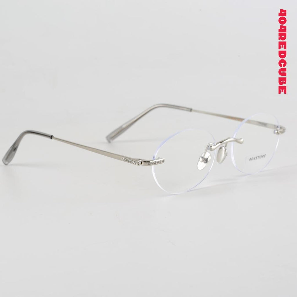 Rhinestone Rimless Oval Round Metal Coquette Optical Frames