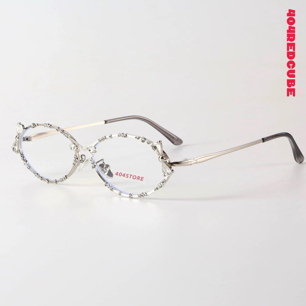 Crystal Bow Oval Metal Coquette Optical Frames