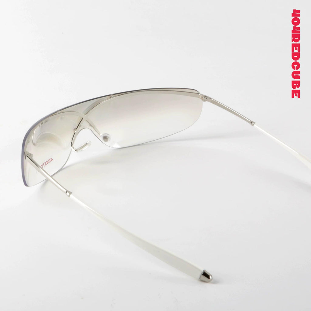 Wraparound Rimless Metal Futuristic Gothic Sunglasses