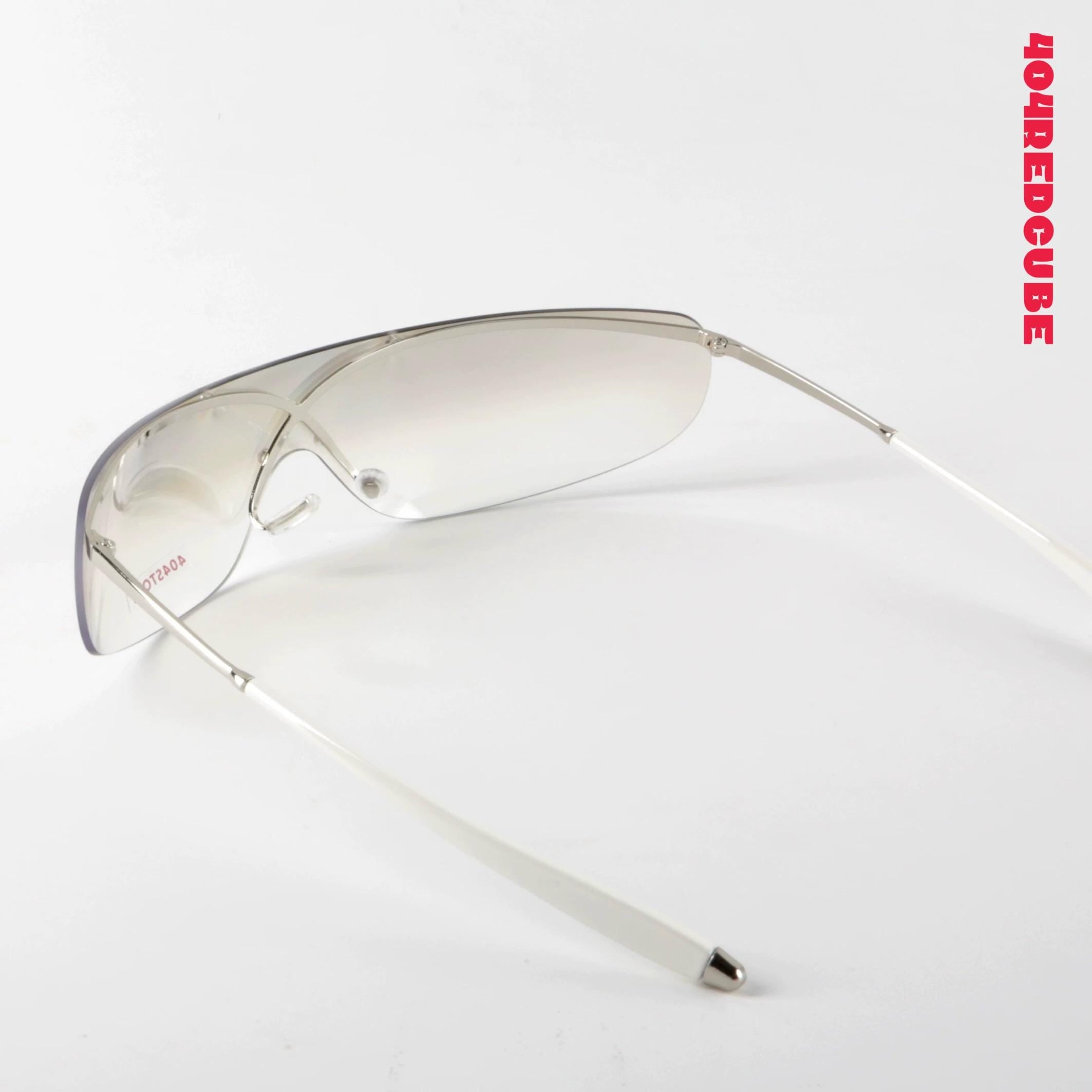 Wraparound Rimless Metal Futuristic Gothic Sunglasses