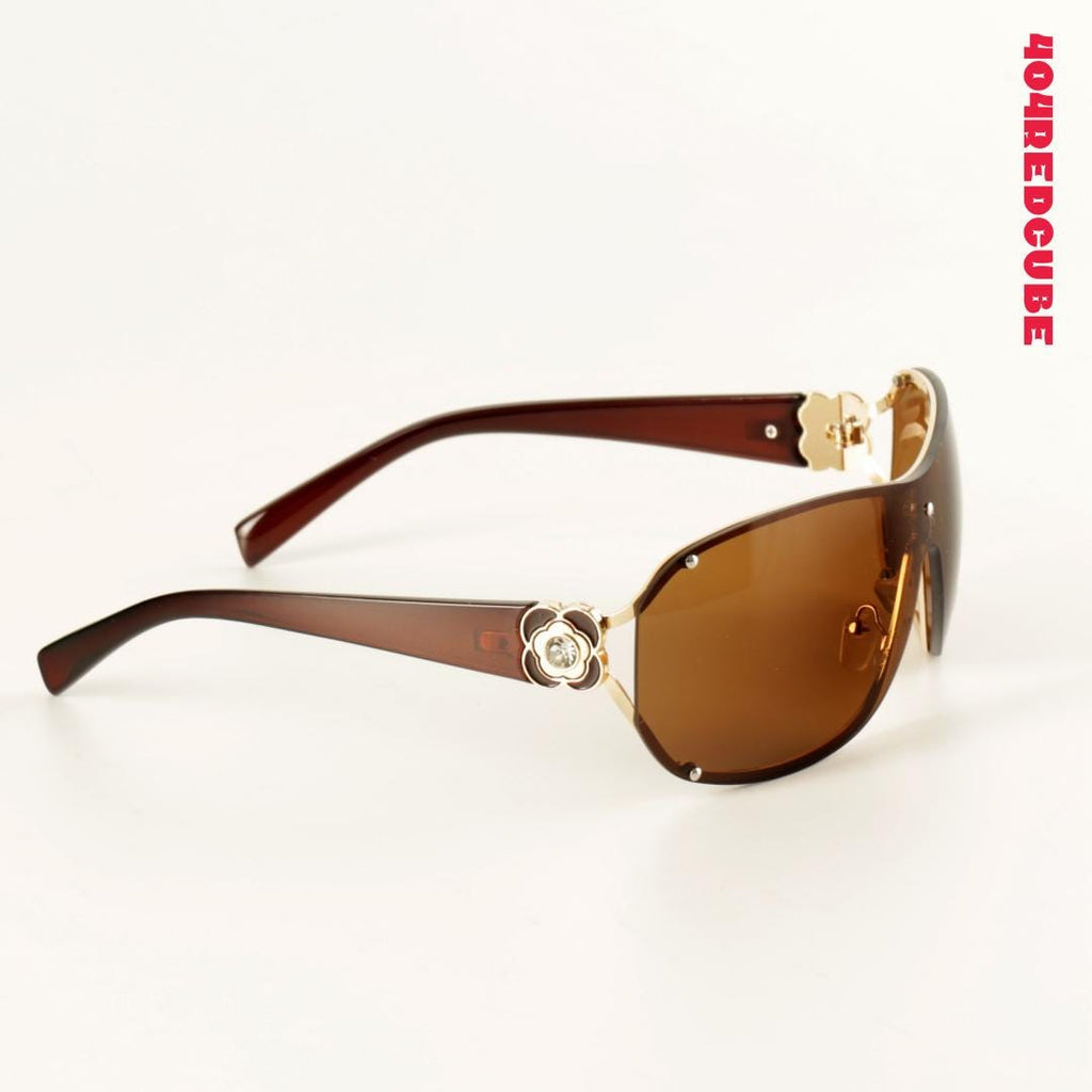 Oversized Wraparound Rimless Metal Sunglasses