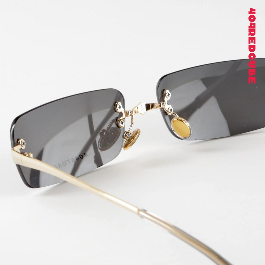 Rimless Rectangle Metal Bookish Office Siren Sunglasses