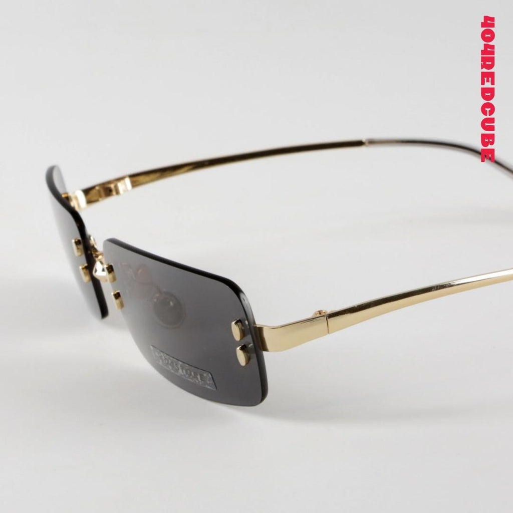 Rimless Rectangle Metal Bookish Office Siren Sunglasses