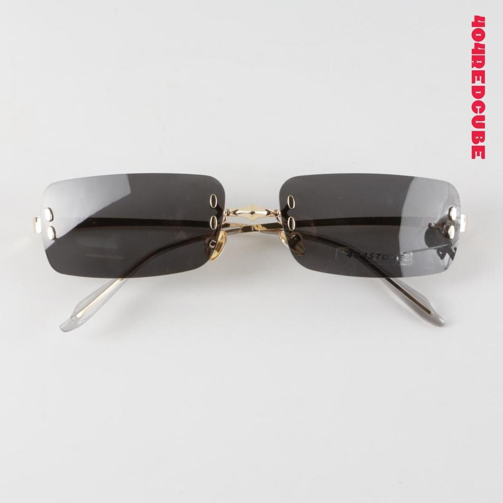 Rimless Rectangle Metal Bookish Office Siren Sunglasses