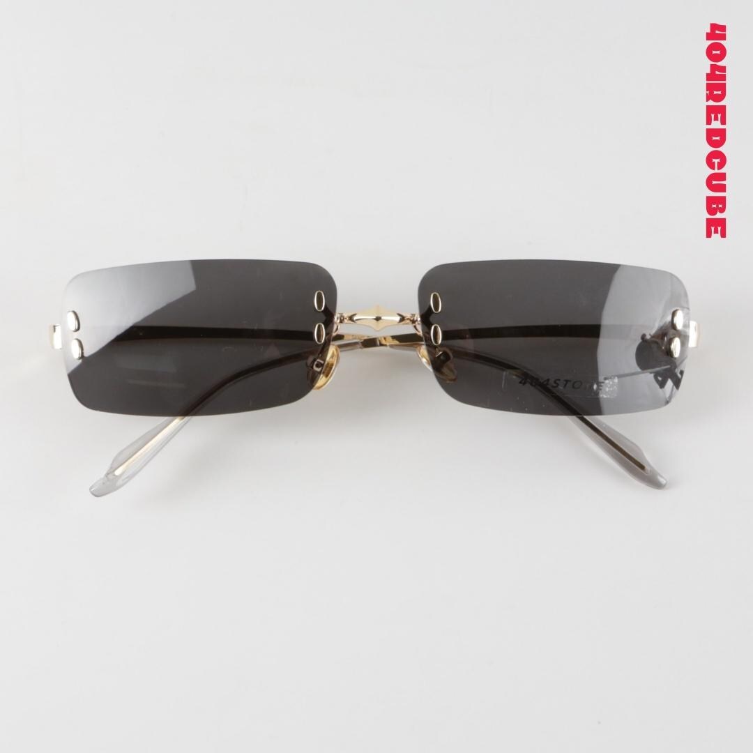 Rimless Rectangle Metal Bookish Office Siren Sunglasses