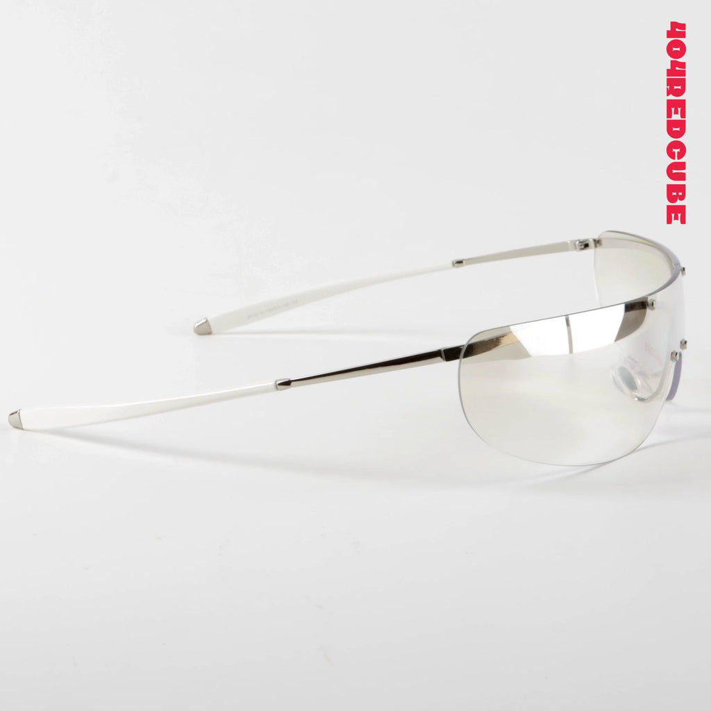 Wraparound Rimless Metal Futuristic Gothic Sunglasses