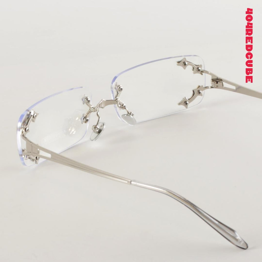 Rivet Rimless Rectangle Metal Futuristic Gothic Optical Frames