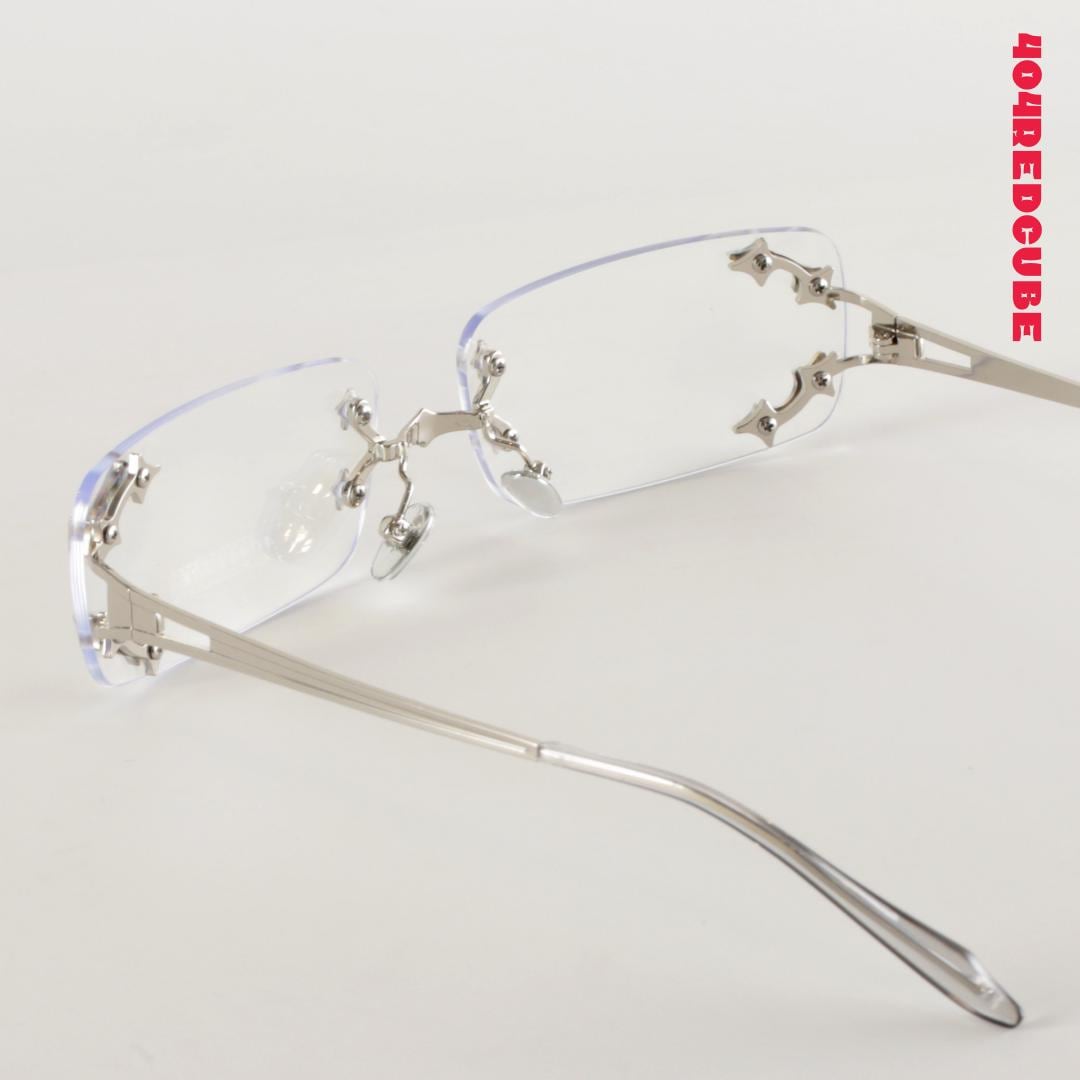 Rivet Rimless Rectangle Metal Futuristic Gothic Optical Frames