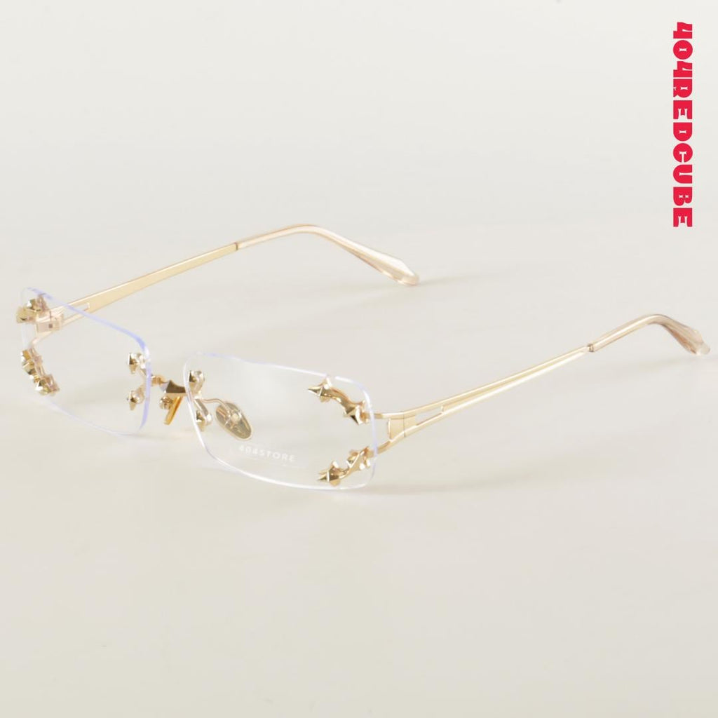 Rivet Rimless Rectangle Metal Futuristic Gothic Optical Frames