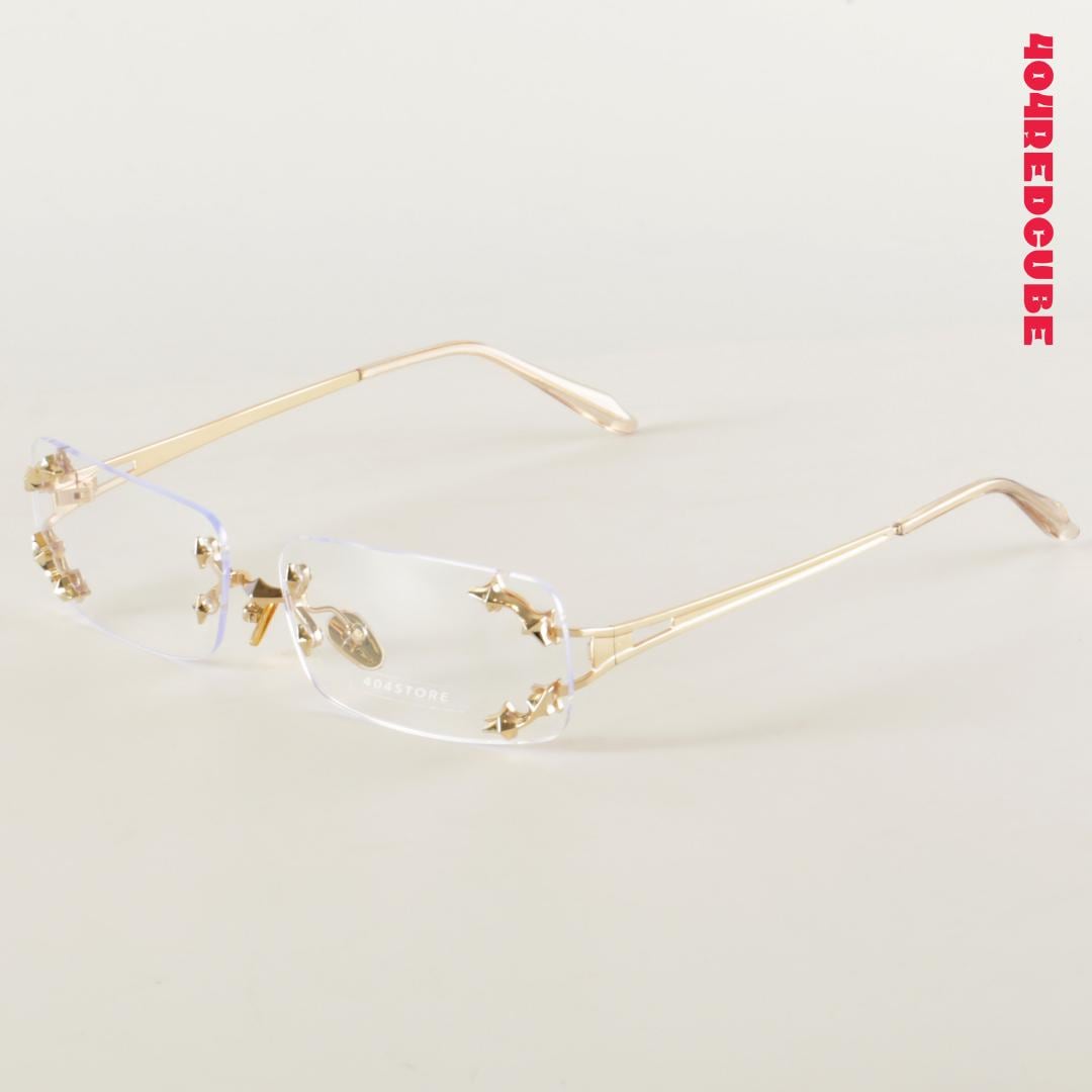 Rivet Rimless Rectangle Metal Futuristic Gothic Optical Frames