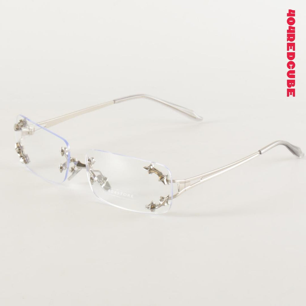 Rivet Rimless Rectangle Metal Futuristic Gothic Optical Frames