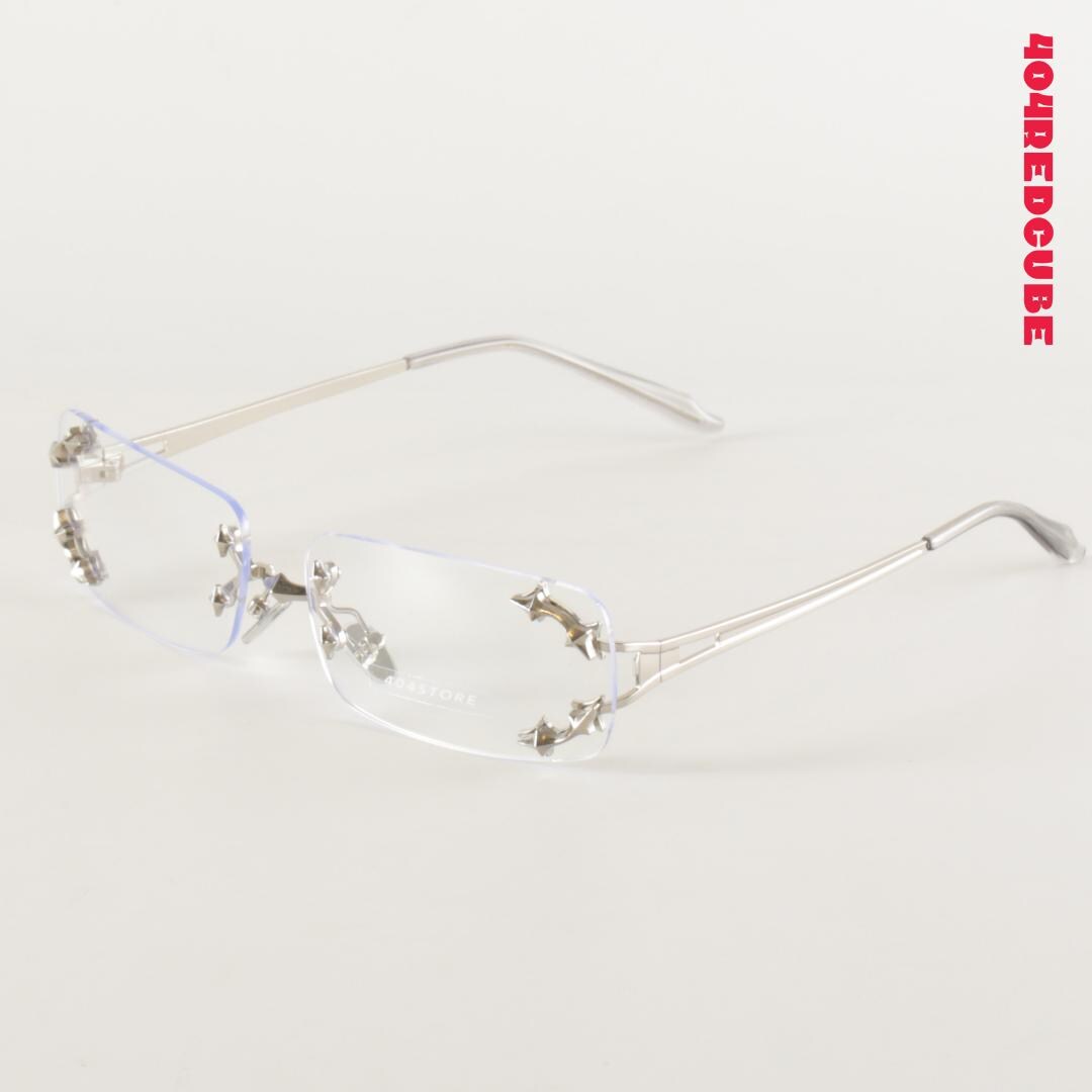 Rivet Rimless Rectangle Metal Futuristic Gothic Optical Frames