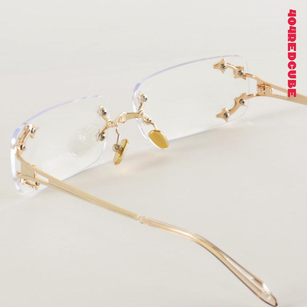 Rivet Rimless Rectangle Metal Futuristic Gothic Optical Frames