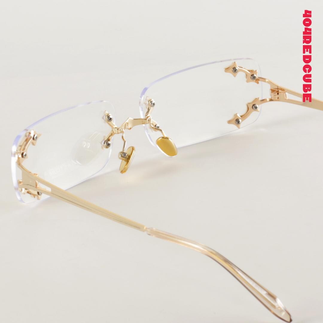 Rivet Rimless Rectangle Metal Futuristic Gothic Optical Frames