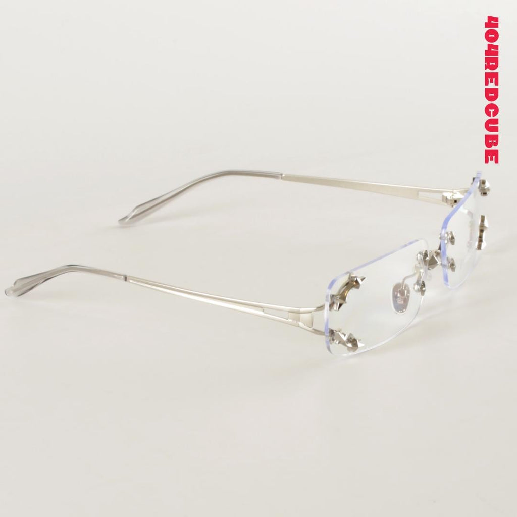 Rivet Rimless Rectangle Metal Futuristic Gothic Optical Frames