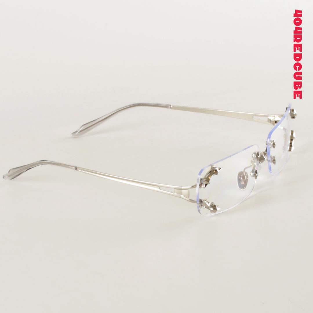 Rivet Rimless Rectangle Metal Futuristic Gothic Optical Frames