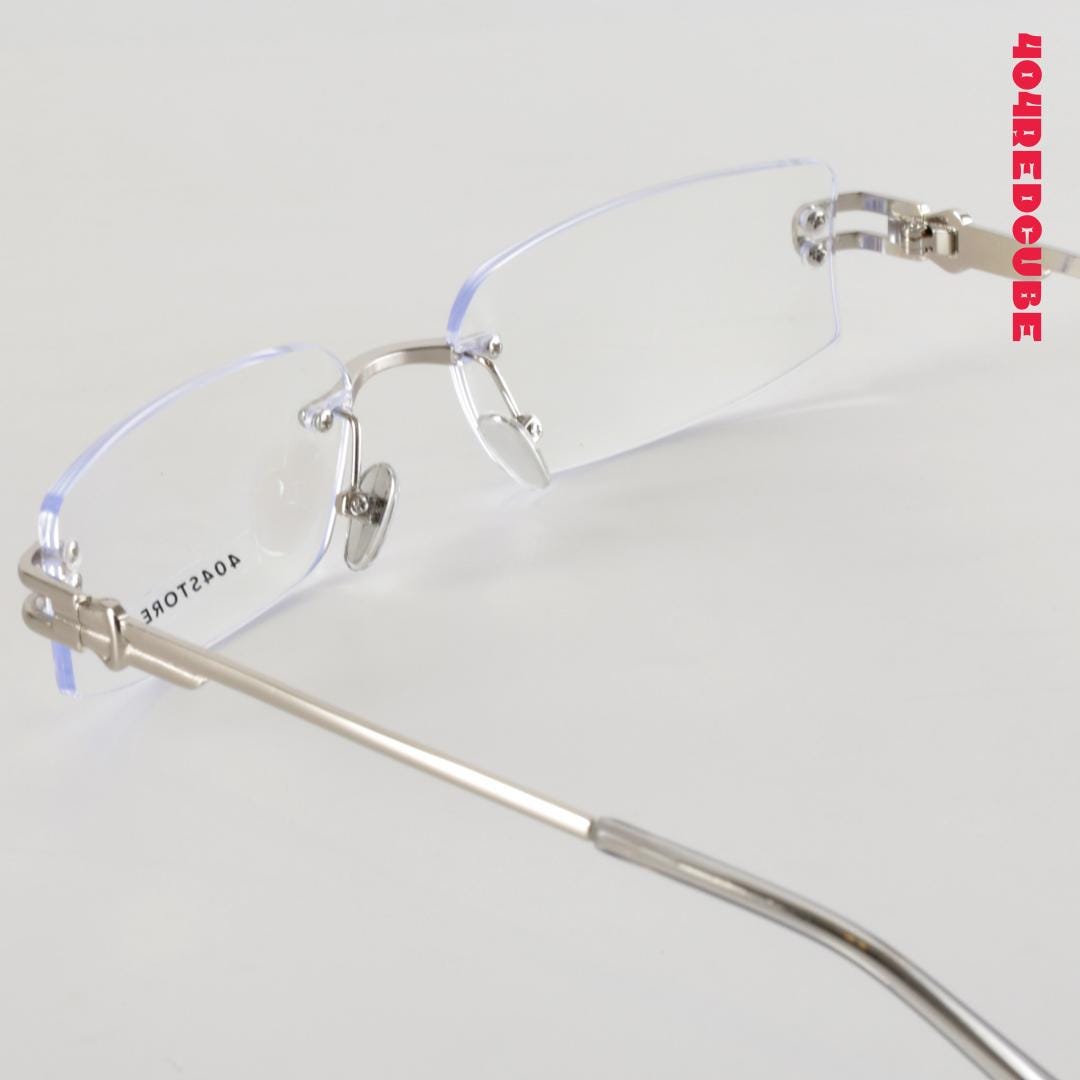 Rimless Rectangle Square Metal Futuristic Minimalist Optical Frames