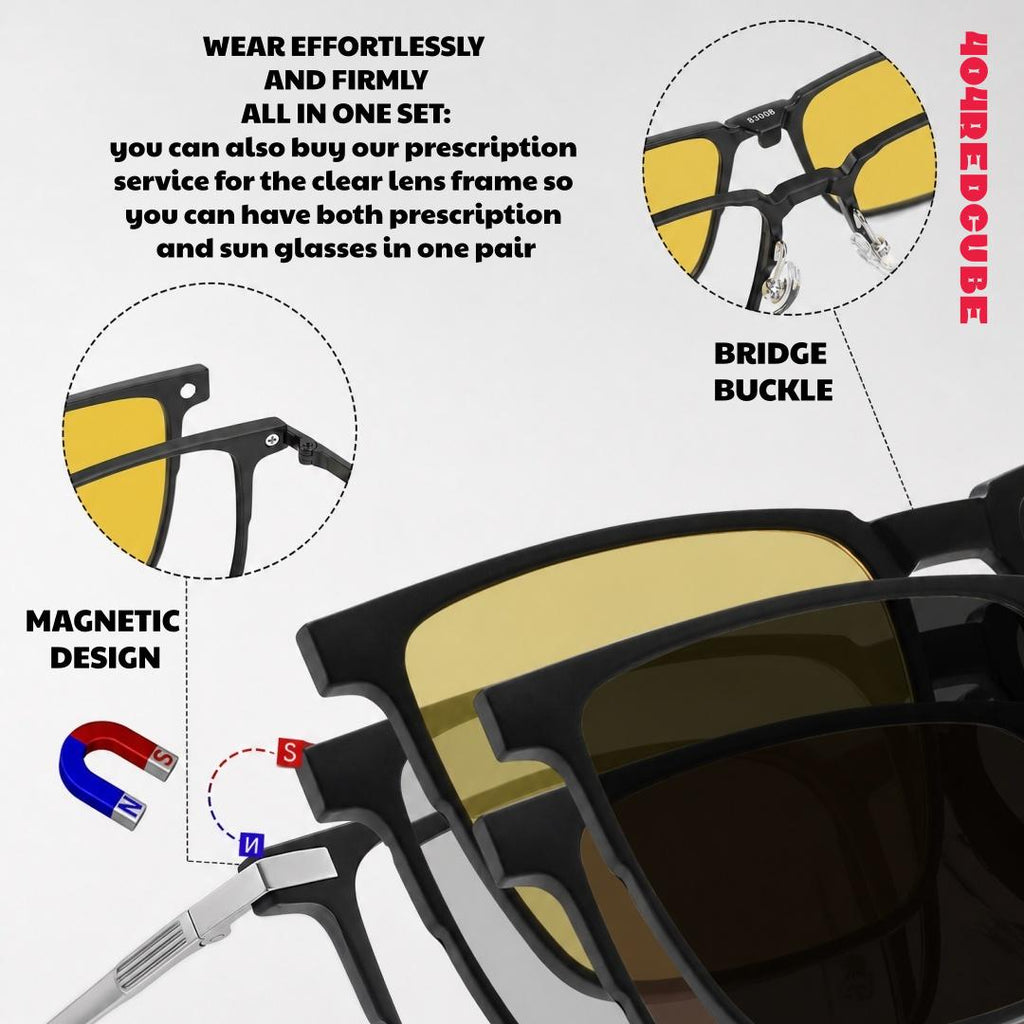 Magnetic Clip-On Square Titanium Futuristic Sunglasses