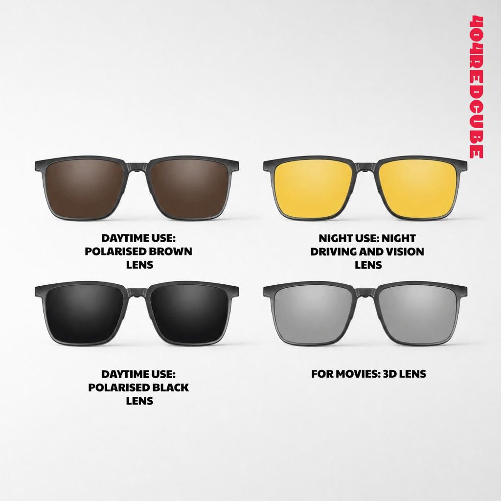 Magnetic Clip-On Square Titanium Futuristic Sunglasses